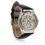 Mens Luxury Mechanical Skeleton Watch Leather Strap