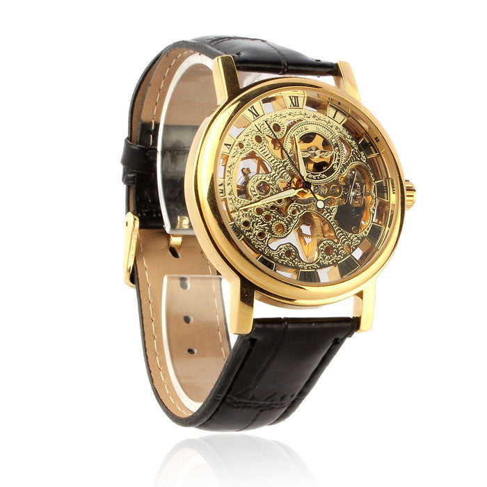 Mens Luxury Mechanical Skeleton Watch Leather Strap