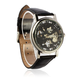 Mens Luxury Mechanical Skeleton Watch Leather Strap