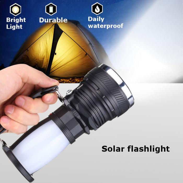 Solar Power Lamp Rechargeable Battery LED Flashlight Outdoors Camping Tent Light Lantern Lamp